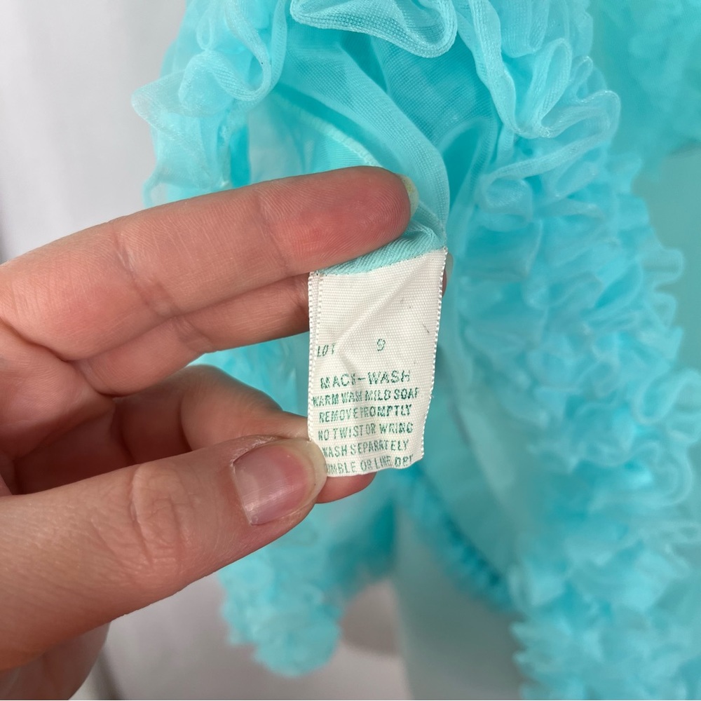 Vintage 1960s Tiffany Blue Mesh Ruffle Nightie Sleep Set Lingerie Peignoir Set - Picture 3 of 11